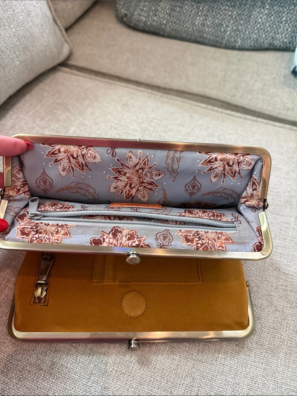 HOBO Olive and Mustard Two-Tone Suede Kiss-Lock Clutch